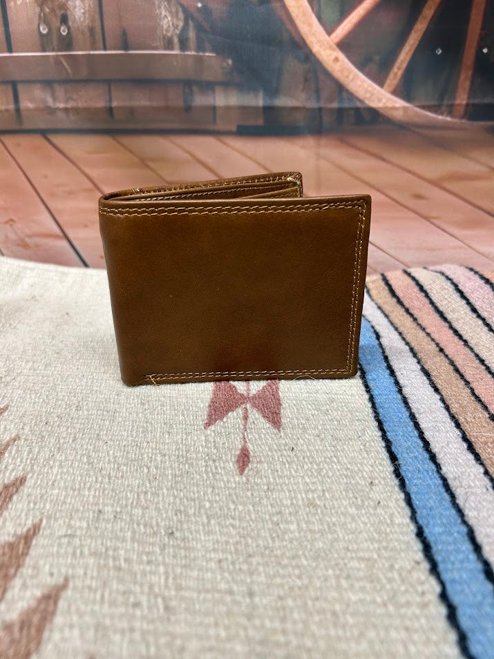 This genuine leather bifold wallet in Brown from Top Notch Accessories features 9 card slots and a ID window. Front View