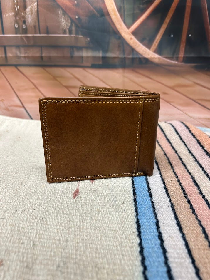 This genuine leather bifold wallet in Brown from Top Notch Accessories features 9 card slots and a ID window. Rear View