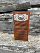 Top Notch Accessories Brown Basketweave Leather Tall Wallet with Praying Cowboy Concho