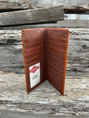 Top Notch Accessories Brown Basketweave Leather Tall Wallet with Praying Cowboy Concho