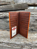 Top Notch Accessories Brown Basketweave Leather Tall Wallet with Bull Rider Concho