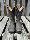 Men's Anderson Bean grey Safari Cape  Buffalo cowboy boots with a black 12" shaft and a square toe. Front view