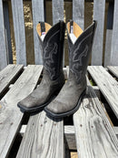 Men's Anderson Bean grey Safari Cape  Buffalo cowboy boots with a black 12" shaft and a square toe. Side view