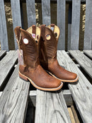 Men's Anderson Bean 11" shaft Geronimo Bison square toe boots with pull tabs and pull holes. Side view