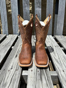 Men's Anderson Bean 11" shaft Geronimo Bison square toe boots with pull tabs and pull holes. Front view