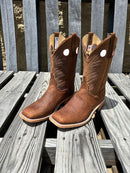 Men's Anderson Bean 11" shaft Geronimo Bison square toe boots with pull tabs and pull holes.
