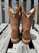 Men's Anderson Bean 11" shaft Geronimo Bison square toe boots with pull tabs and pull holes. Rear View