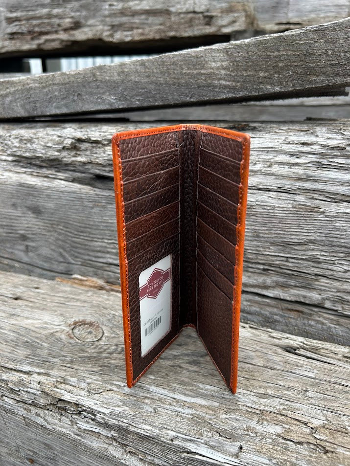 Top Notch Accessories Brown Hair-On Basketweave Leather Tall Wallet with Star Concho