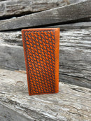Top Notch Accessories Brown Hair-On Basketweave Leather Tall Wallet with Star Concho