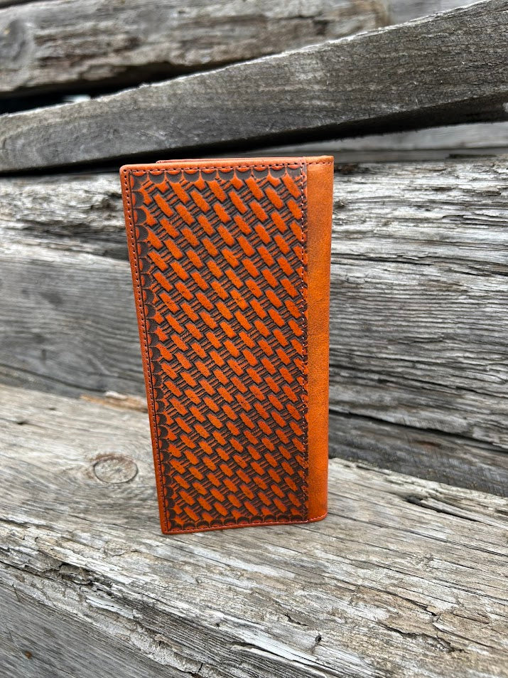 Top Notch Accessories Brown Hair-On Basketweave Leather Tall Wallet with Star Concho