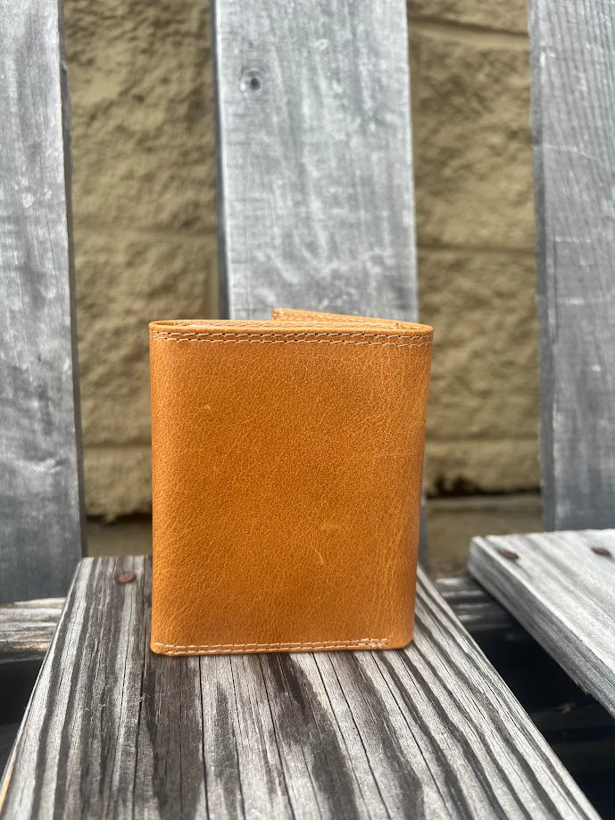 Zep-Pro Mississippi State Tan Leather Tri-Fold Wallet back view