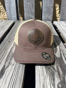 Starkville, Mississippi Leather Circle Patch Brown/Khaki Richardson 112 Cap front view