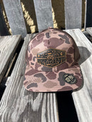 Old School Bark Duck Camo Leather Lab Patch Richardson 112 Cap Front view