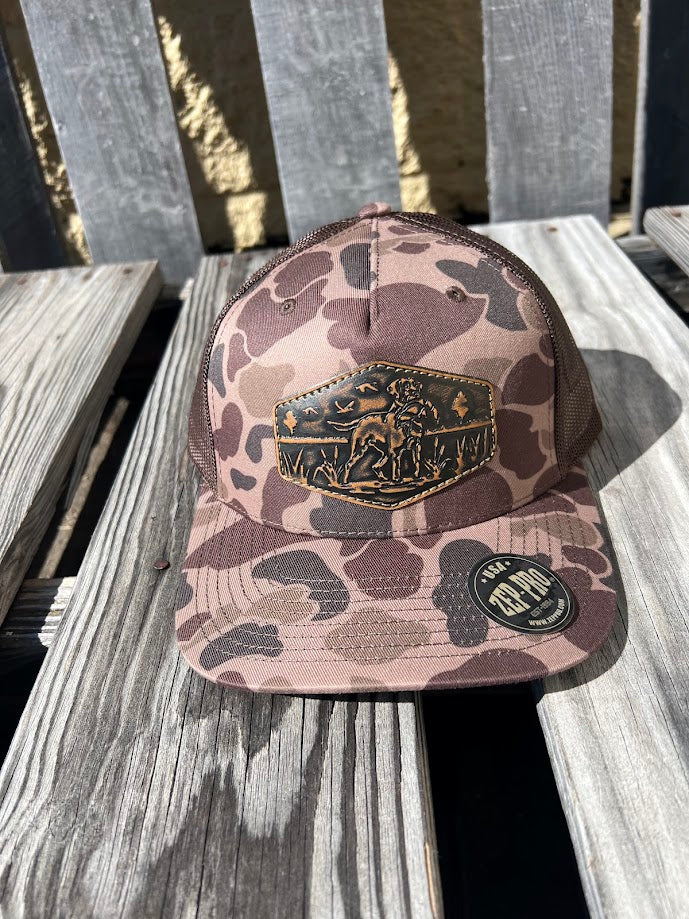 Old School Brown Camo Leather Lab Patch Richardson 112 Cap