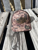 Old School Bark Duck Camo Leather Buck Patch Richardson 112 Cap Brown hand burnished leather design
Richardson 112 Snapback Trucker Hat Front view