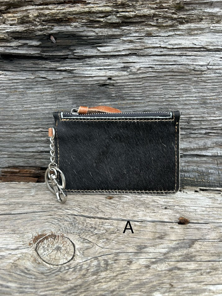 Black leather cowhide keychain wallet. Front View A