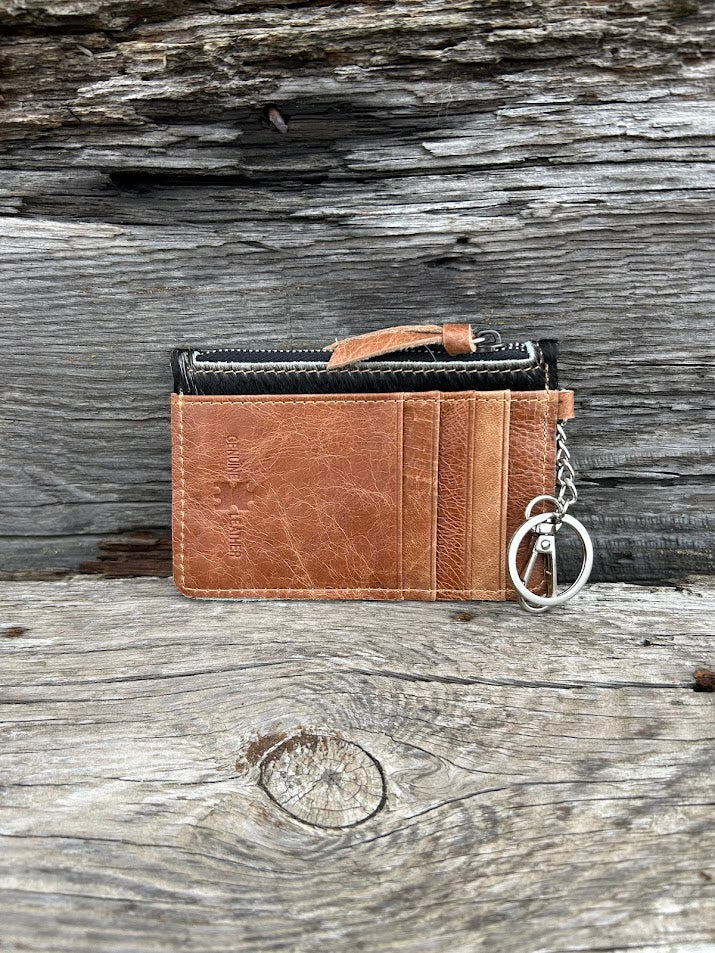 Black leather cowhide keychain wallet. Rear View 