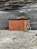 Black leather cowhide keychain wallet. Rear View 