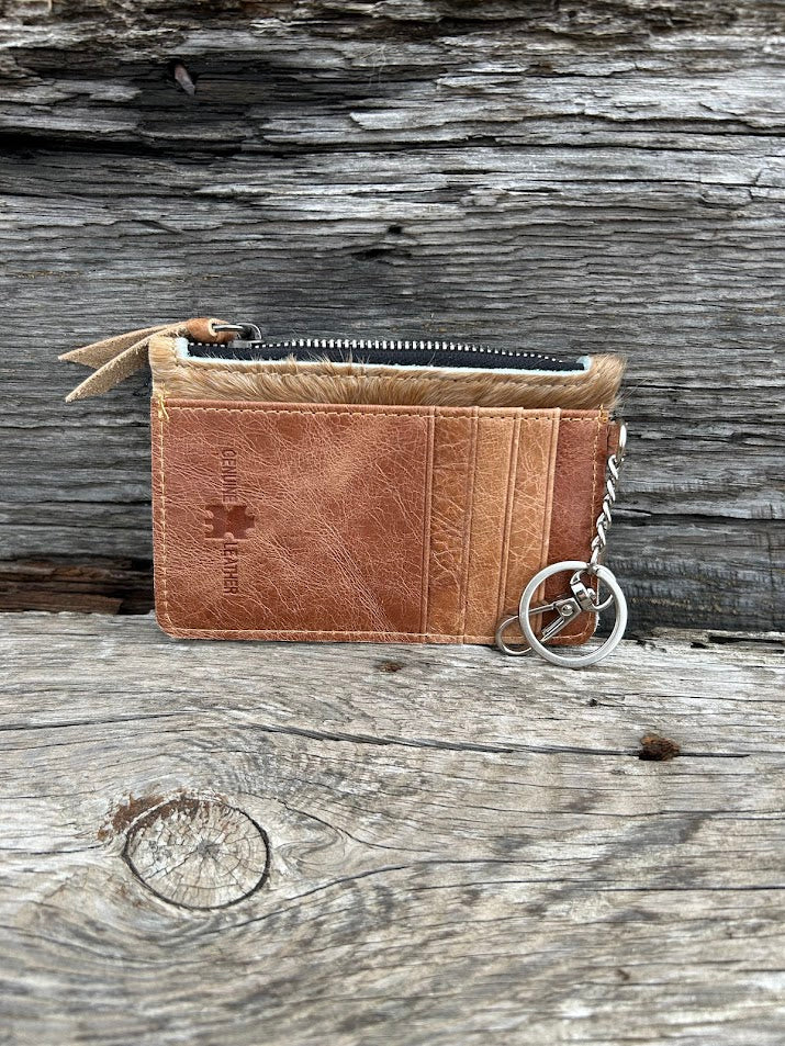 Black leather cowhide keychain wallet. Rear View