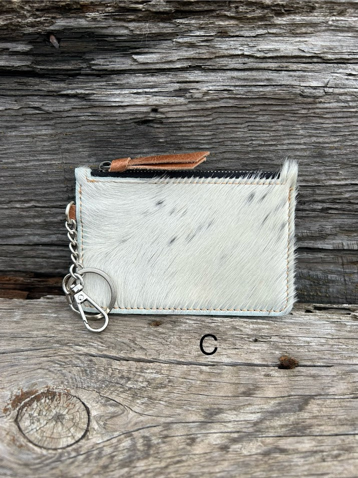 Black leather cowhide keychain wallet. Front View C