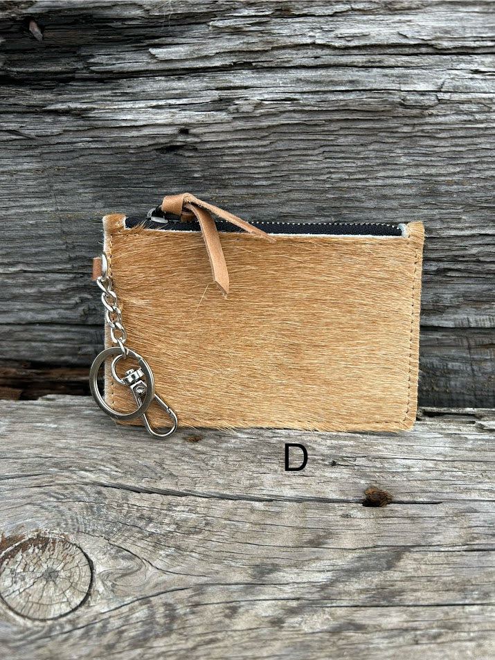 Black leather cowhide keychain wallet. Front View D