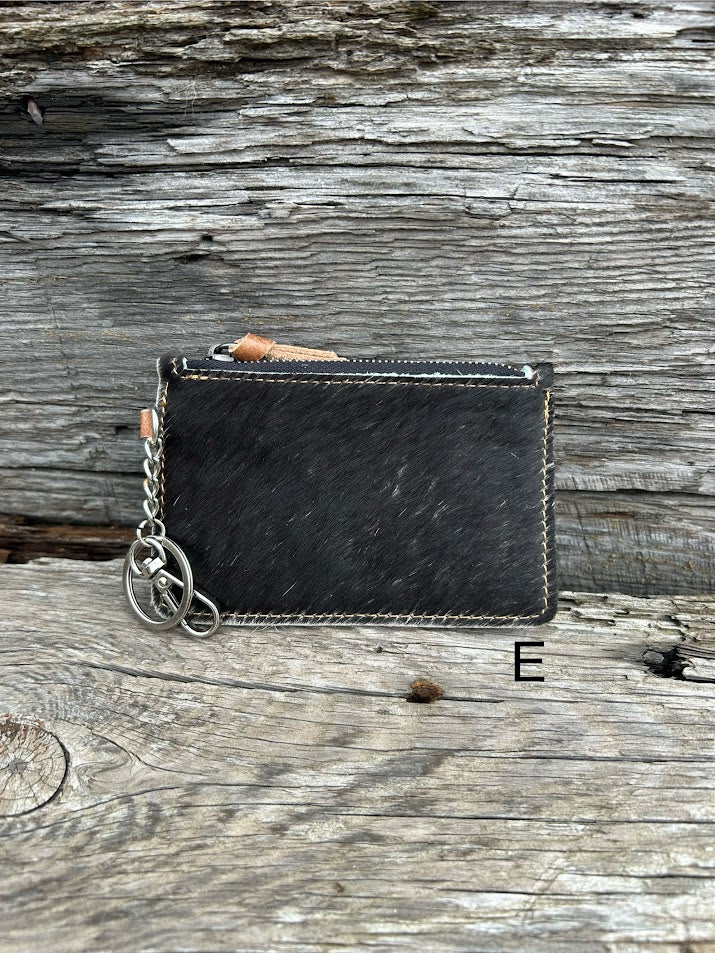 Black leather cowhide keychain wallet. Front View E
