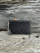 Black leather cowhide keychain wallet. Front View E