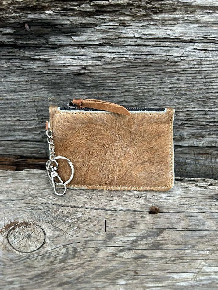 Black leather cowhide keychain wallet. Front View I