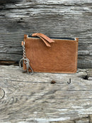 Black leather cowhide keychain wallet. Front View J