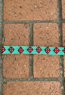 Teal beaded head or had band with Red Diamond accents. 