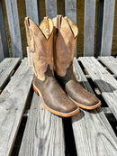 Men's Anderson Bean brown Safari Cape Buffalo cowboy boots with a square toe. These boots have a bone Mad Dog shaft which is 12". 