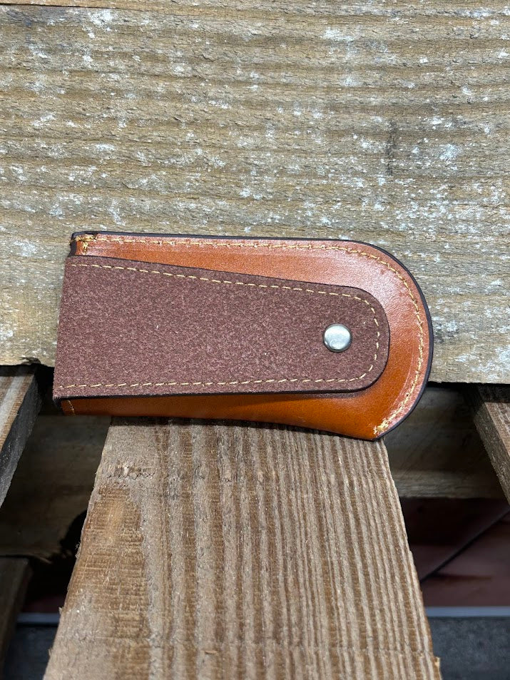 Light Brown leather knife sheath rear view. 
