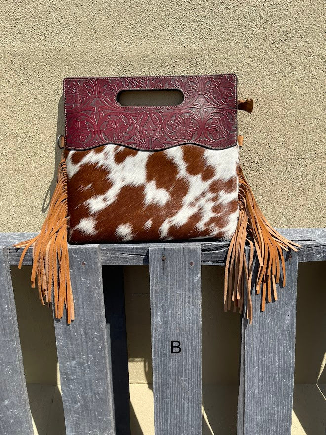 Top Notch Accessories 3074BR Brown Cowhide & Tooled Leather Purse
