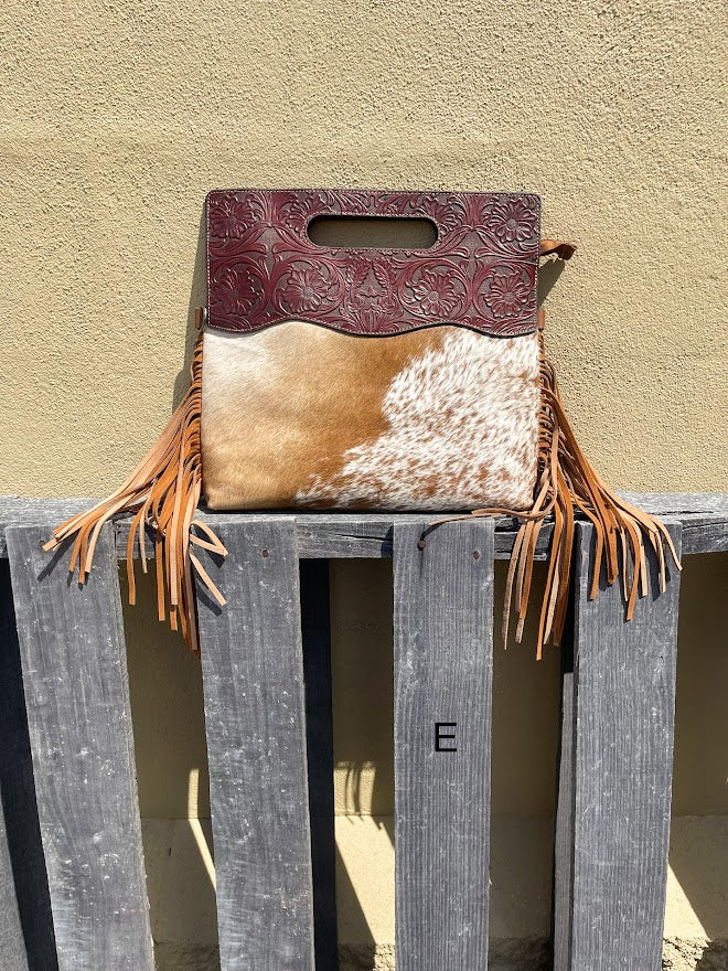 Top Notch Accessories 3074BR Brown Cowhide & Tooled Leather Purse
