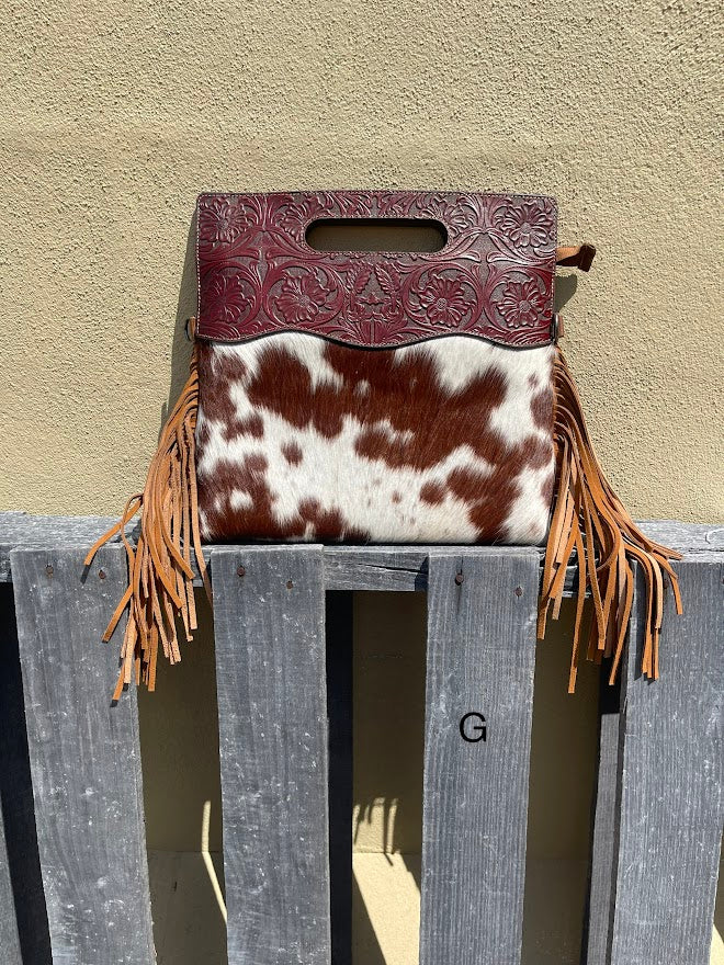 Top Notch Accessories 3074BR Brown Cowhide & Tooled Leather Purse