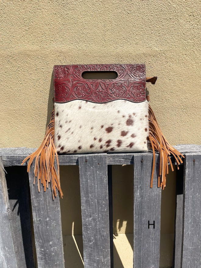 Top Notch Accessories 3074BR Brown Cowhide & Tooled Leather Purse