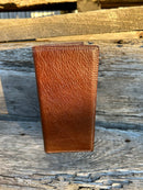 Coffee Brown tall leather wallet. Front View