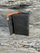 Coffee Brown leather trifold wallet with embossed Brown overlay top featuring a Praying Cowboy Concho. Rear View
