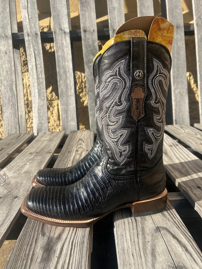 Men's Tanner Mark TM200968 Black Lizard Print Square Toe Boot