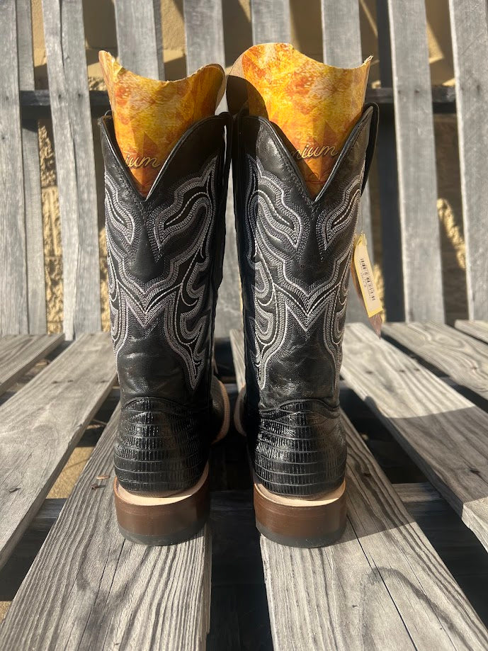 Men's Tanner Mark TM200968 Black Lizard Print Square Toe Boot