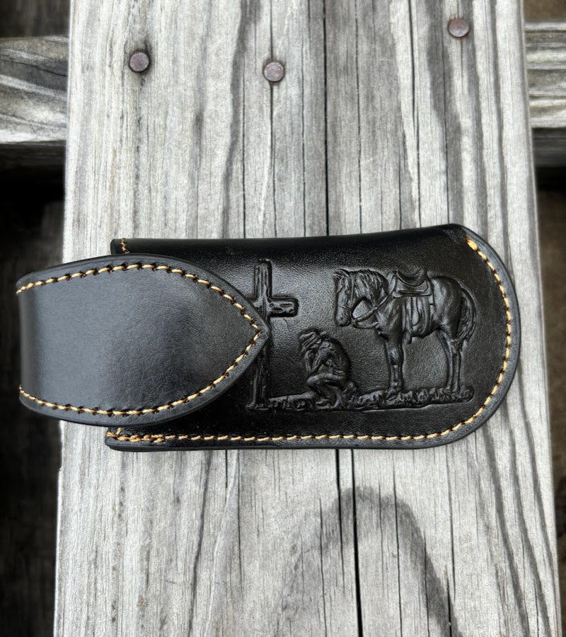 Top Notch Accessories 8013-1BK Black Praying Cowboy Design Large Knife Sheath with Keep