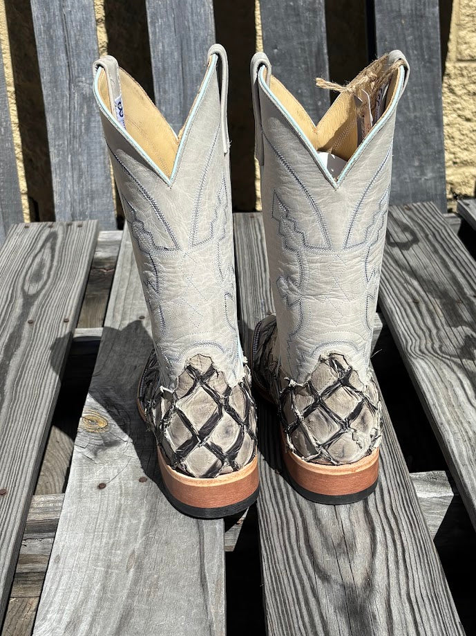 Men's Anderson Bean Stone Cold Big Bass square toe cowboy boots with a 12"  Polar Buffamonte shaft. Rear view