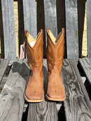 Men's Anderson Bean square toe cowboy boots in Peanut Poseidon goat with tan goat 12" shafts. Front View