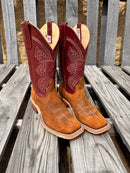 Men's Anderson Bean cowboy boots in Wheatbuck Waxy Kudu skin with a 12" Sangria Kidskin tops.