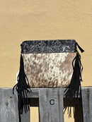 Top Notch Accessories 3065BK Black Cowhide Medium Crossbody with Fringe