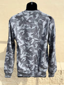 Colosseum Athletics Slate Heather Camo Louisiana State University crewneck sweatshirt with a LSU Tigers applique embroidery. Rear view on mannequin. 