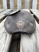 Colosseum Athletics Heather Camo snapback cap with a University  of Mississippi "Ole Miss" Rebels logo cork patch on the front.  Rear view showing OHT embroidery. 