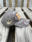 Colosseum Athletics Heather Camo snapback cap with a University  of Mississippi "Ole Miss" Rebels logo cork patch on the front.  Side View