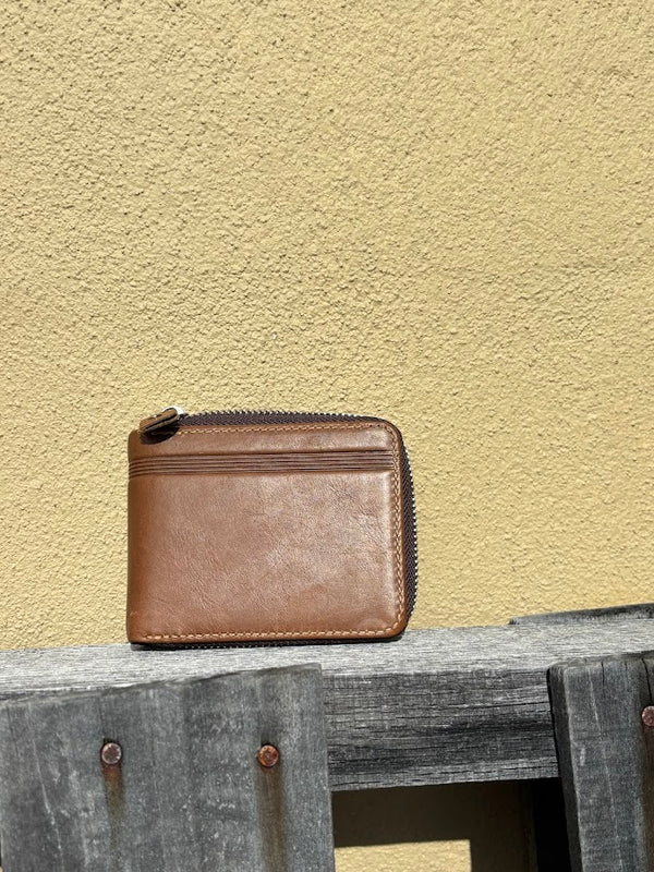 9011BR Brown Zipper Bi-Fold Wallet