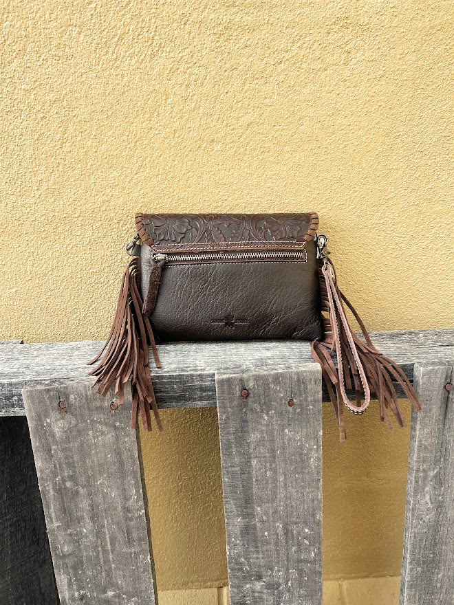 Top Notch Accessories 3052CF Coffee Cowhide Small Crossbody with Fringe